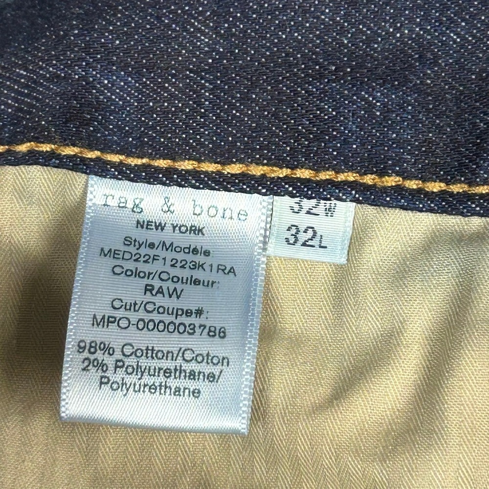 Rag & Bone Jeans Kaihara Raw Denim Mens 32x32 Indigo Blue - Picture 12 of 15
